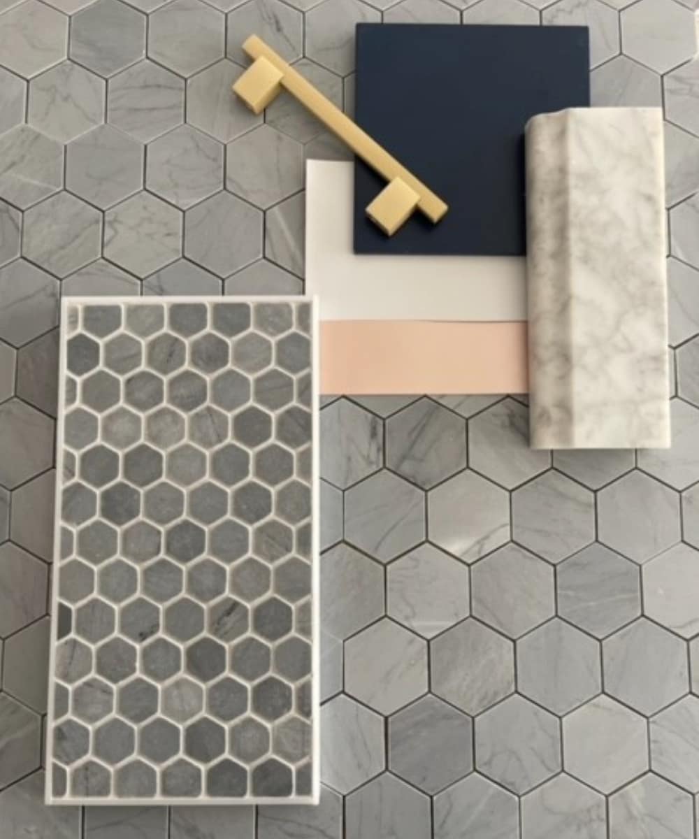 1" Hexagon - Bardiglio Tumbled