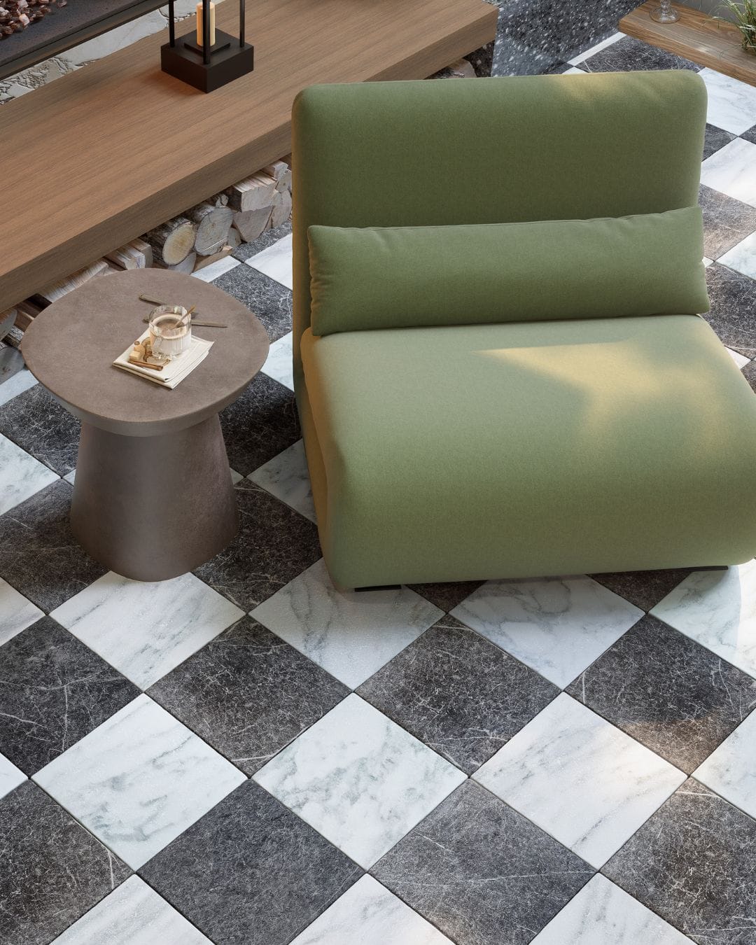 Calacatta Oliva (Tumbled Checkerboard)