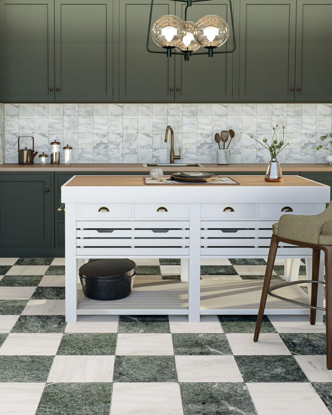 Teos Green (Tumbled Checkerboard)